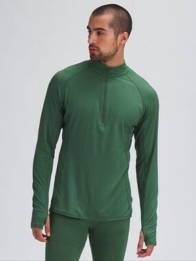 Stoic Merino Blend Quarter Zip Baselayer Top - Men's Med - Olive Green